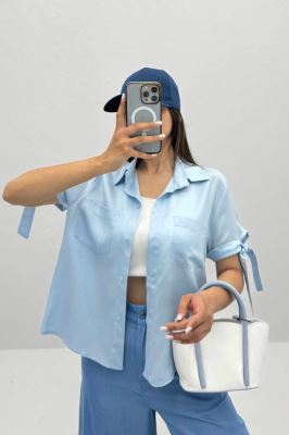 شومیز پری سیلک آستین کوتاه گره ای