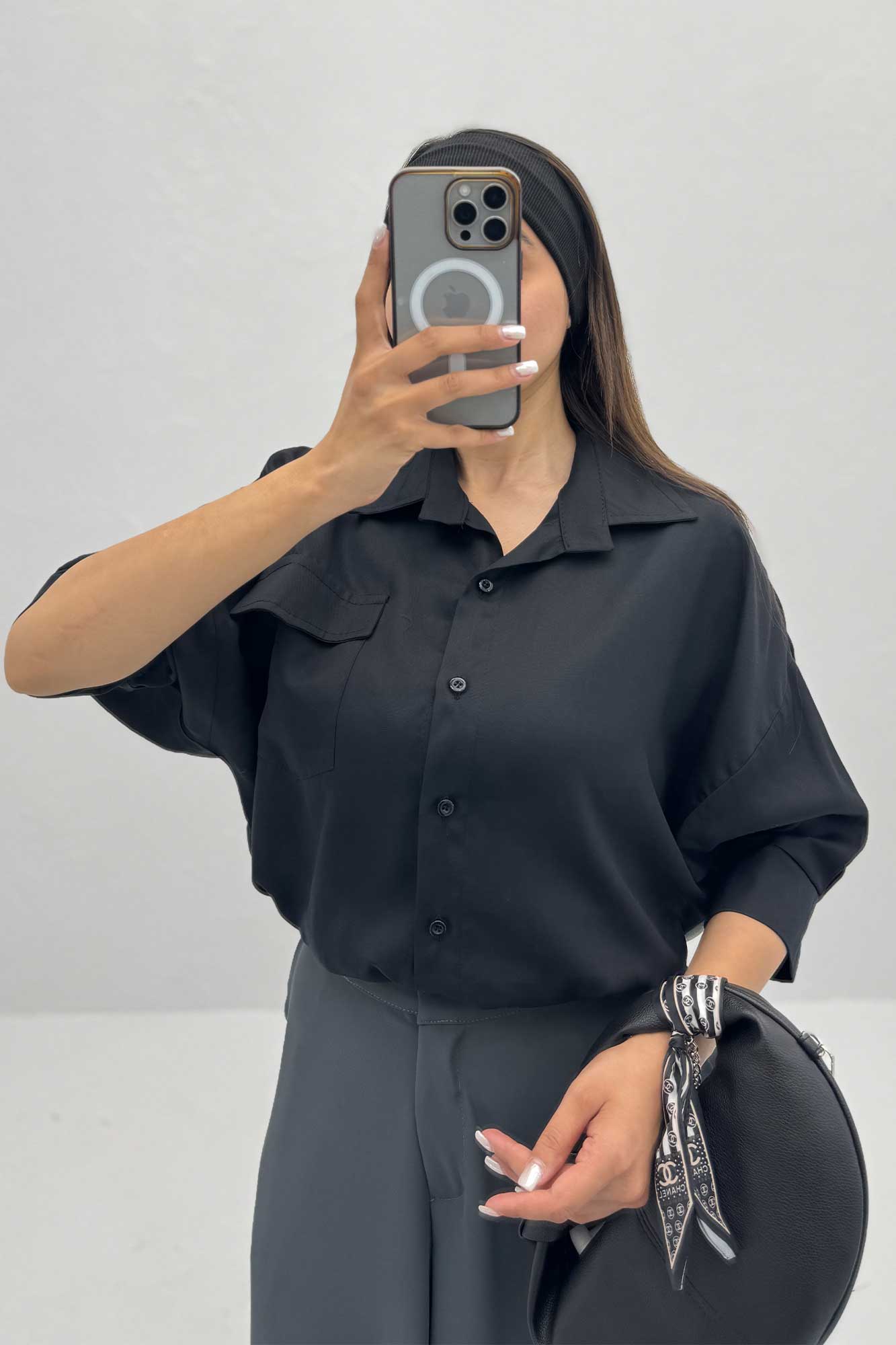 شومیز تک جیب پری سیلک پایین گت دار