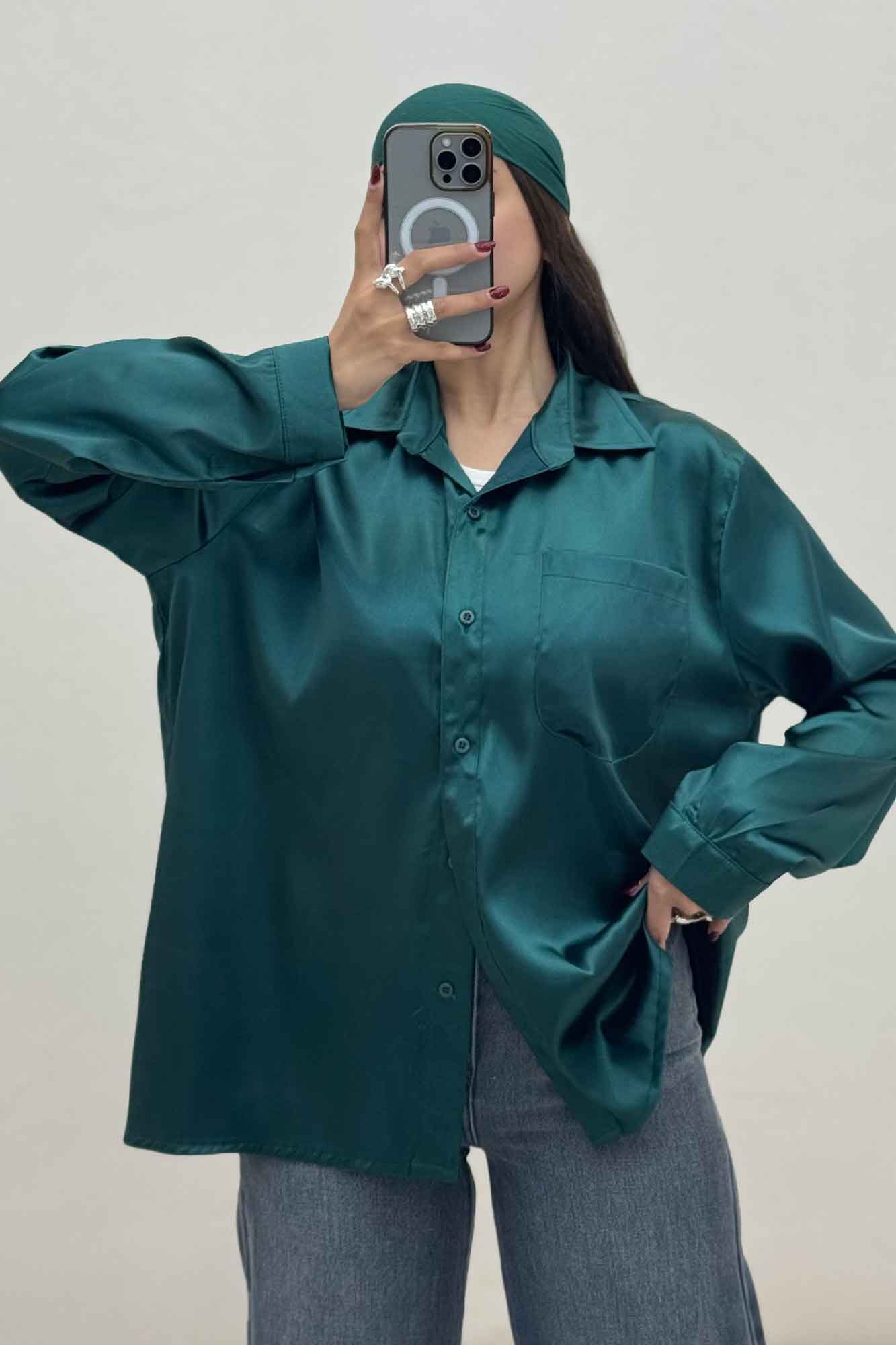 شومیز ساتن تک جیب