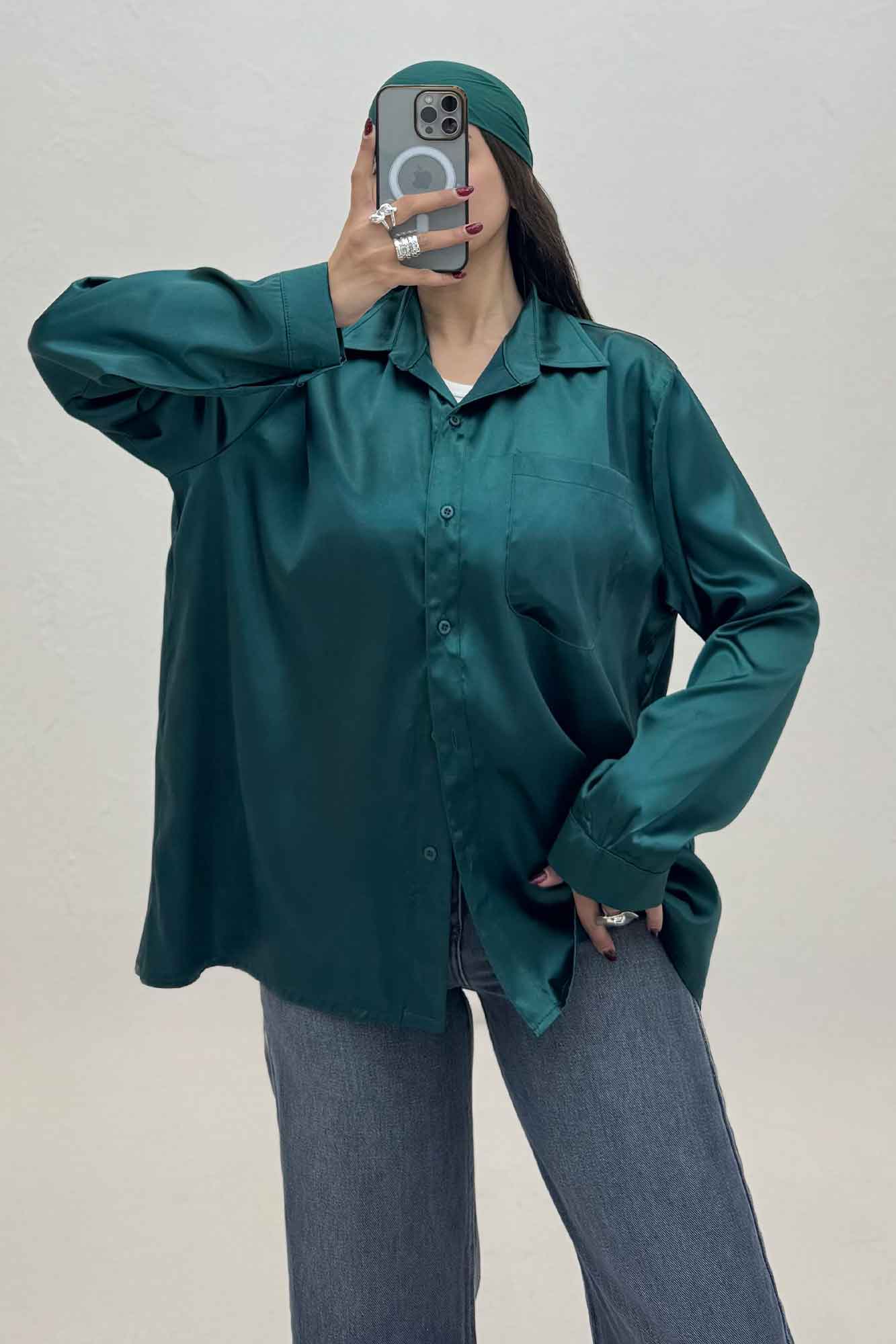 شومیز ساتن تک جیب