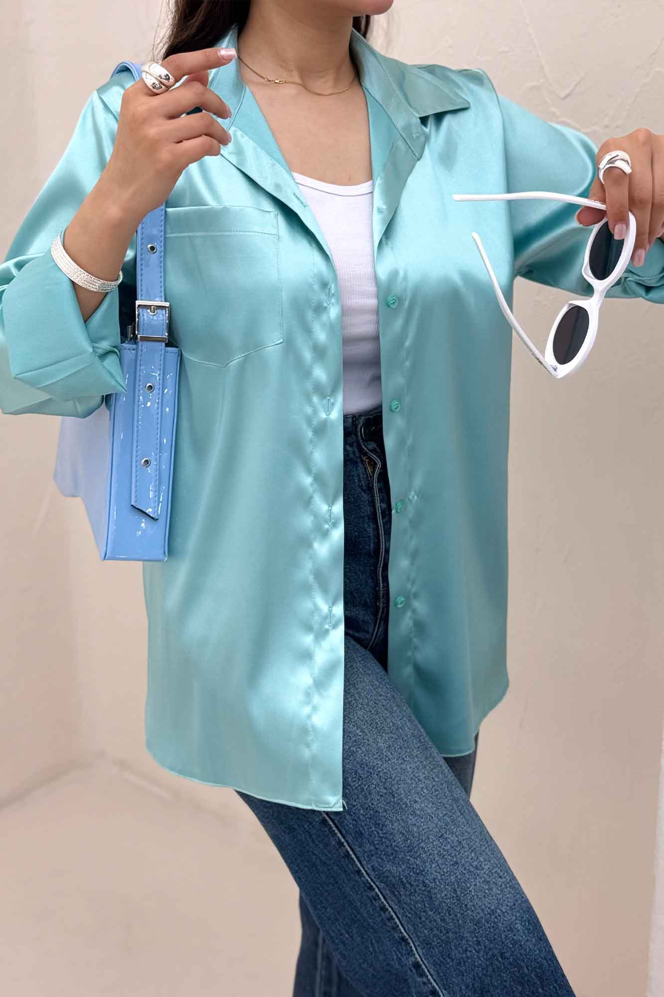 شومیز ساتن تک جیب