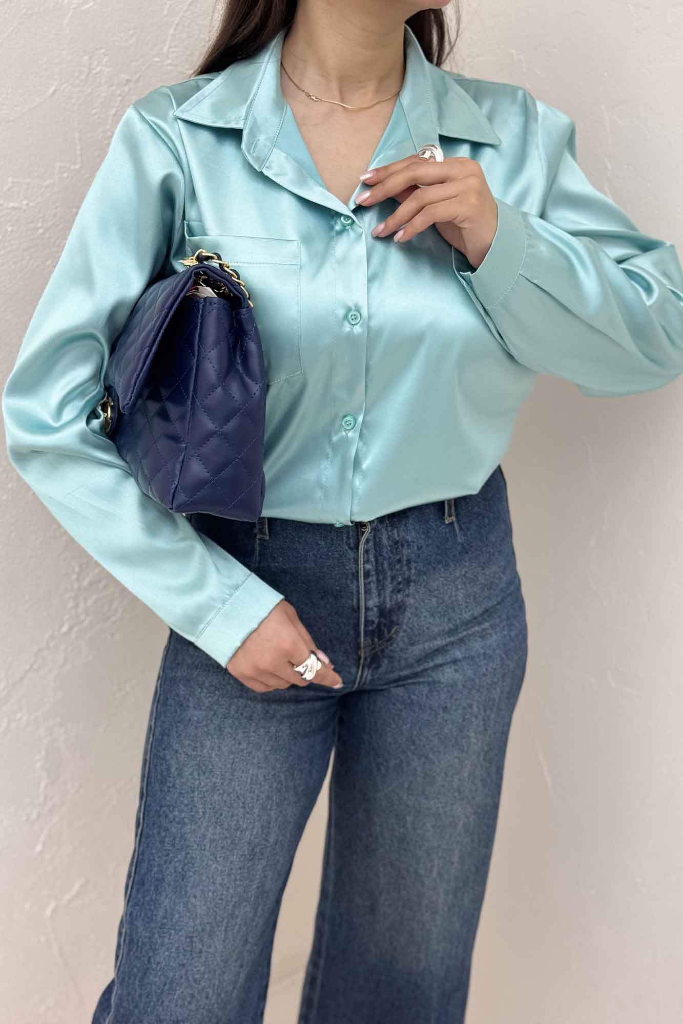 شومیز ساتن تک جیب