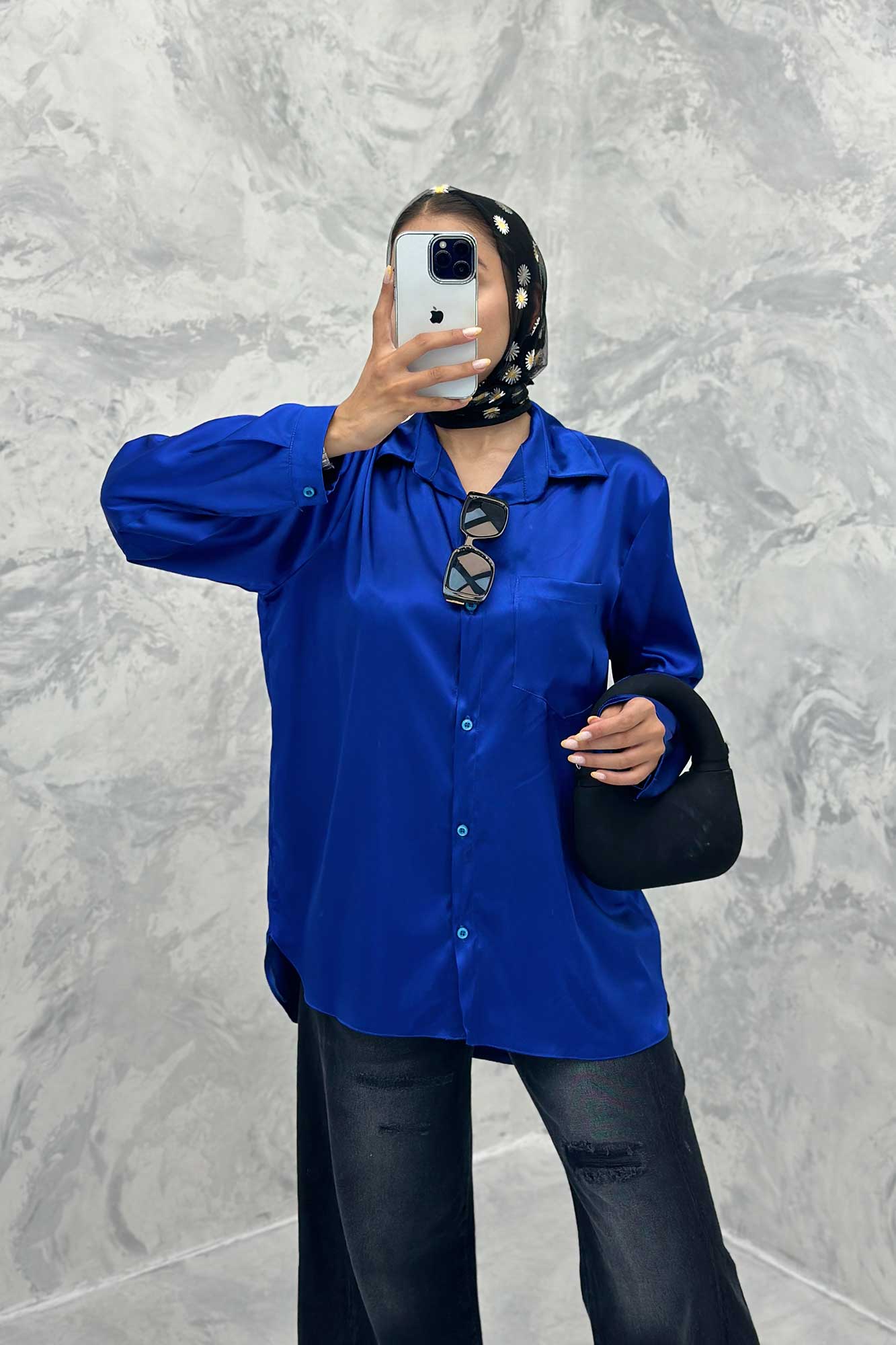 شومیز ساتن تک جیب