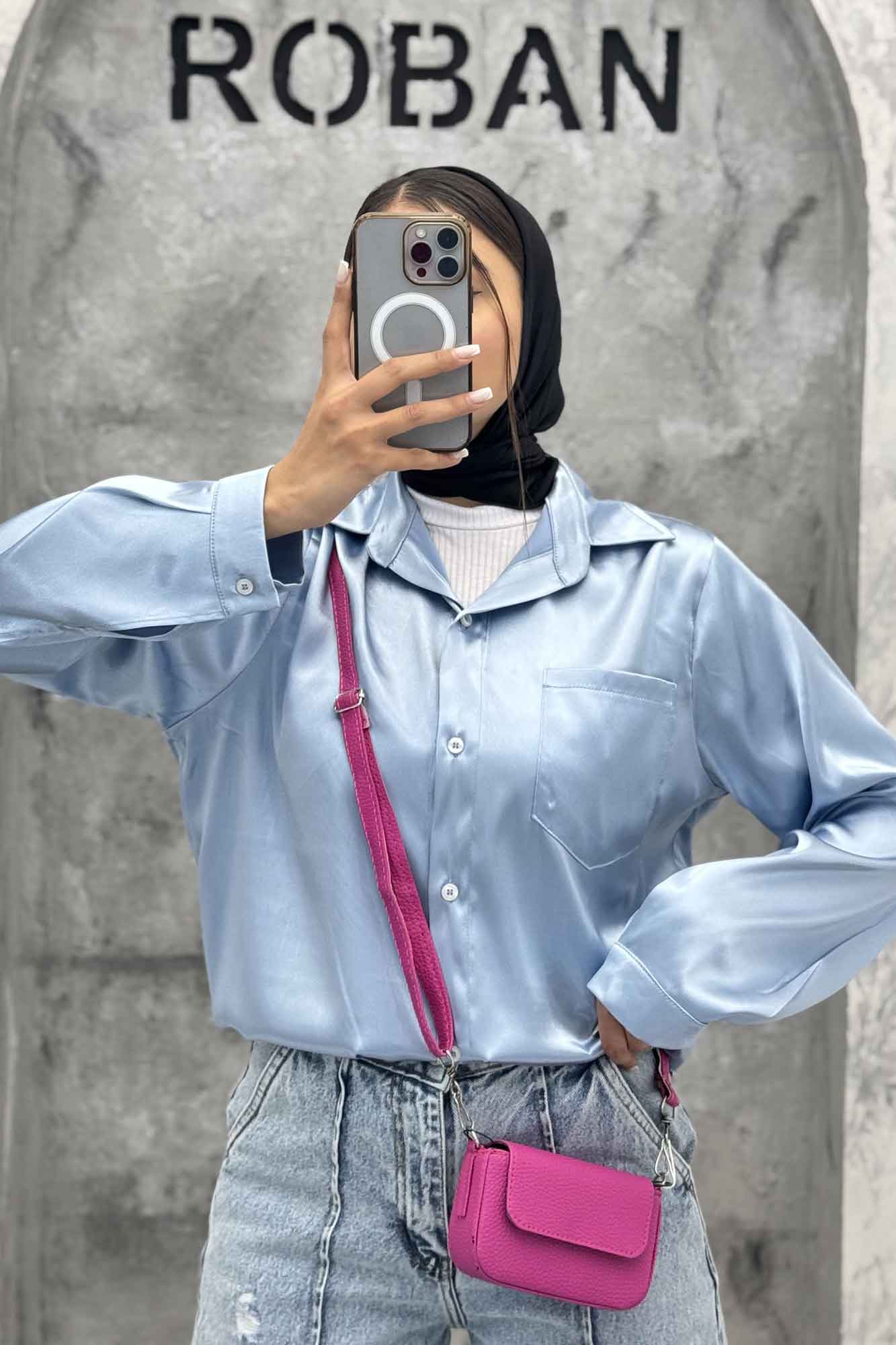 شومیز ساتن تک جیب