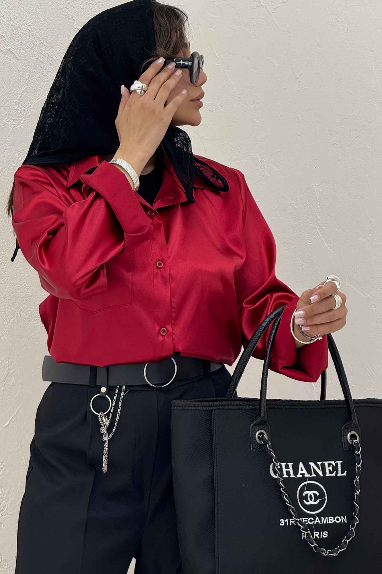 شومیز ساتن تک جیب