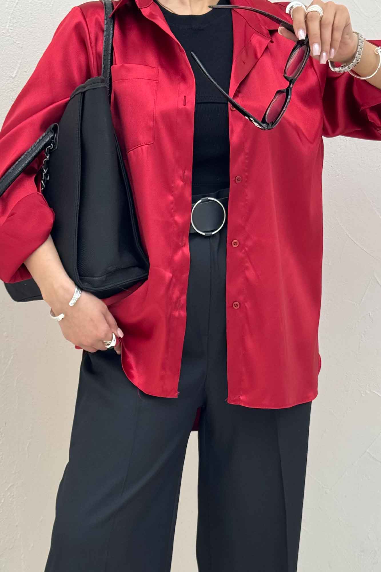 شومیز ساتن تک جیب