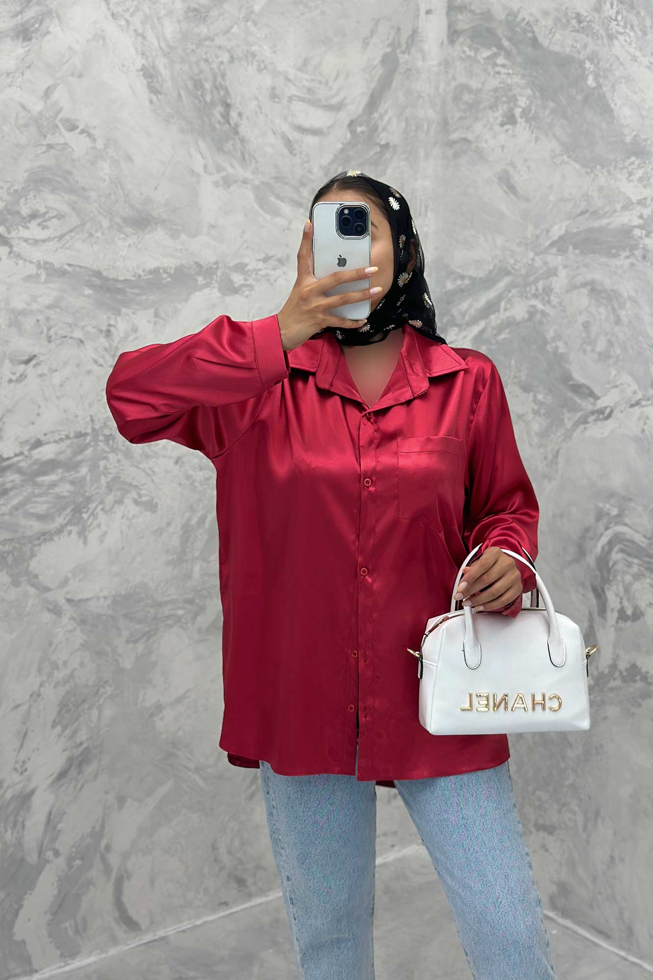 شومیز ساتن تک جیب