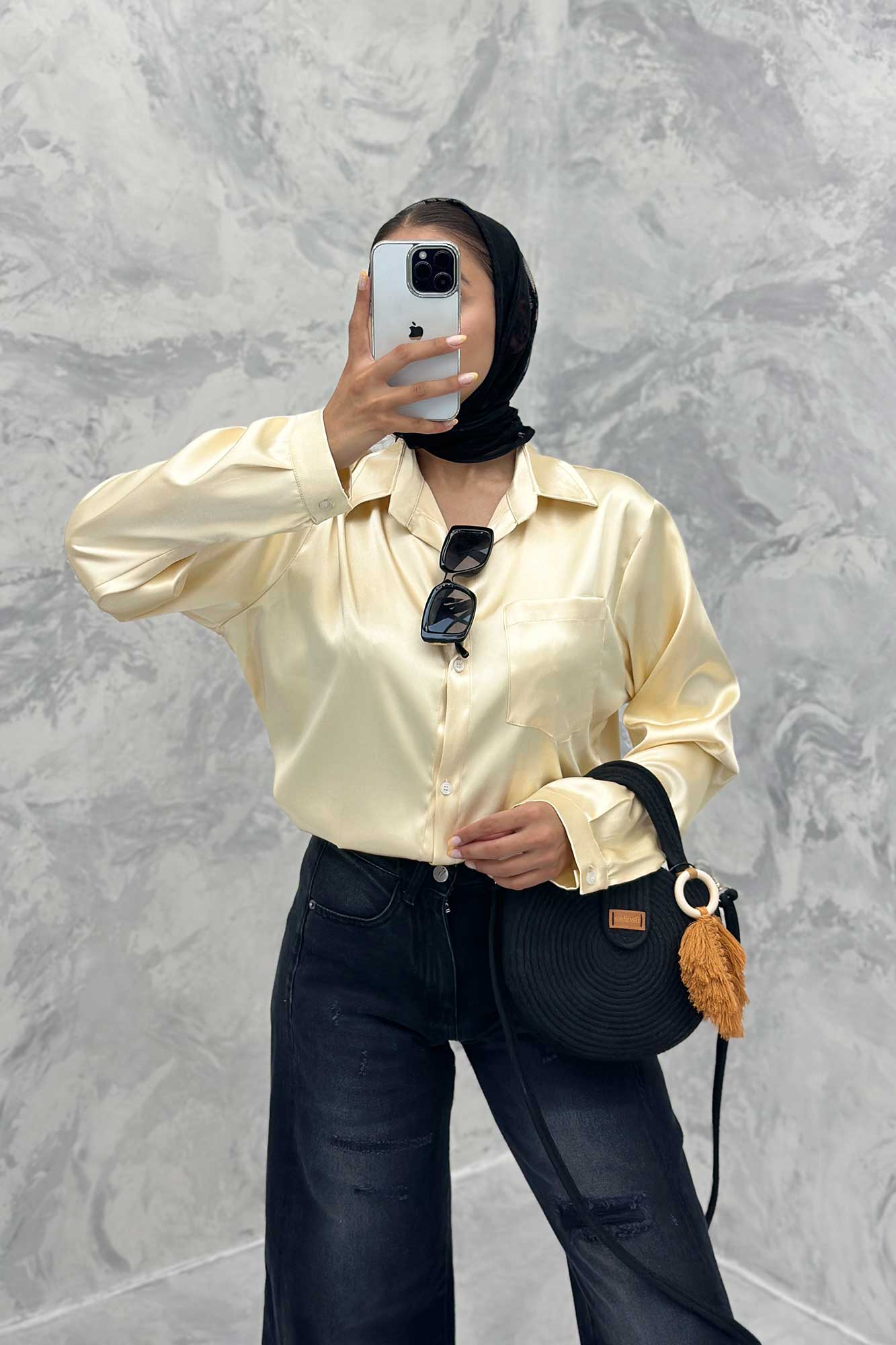 شومیز ساتن تک جیب