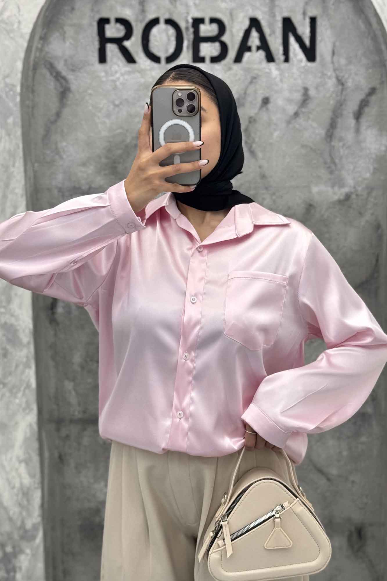 شومیز ساتن تک جیب