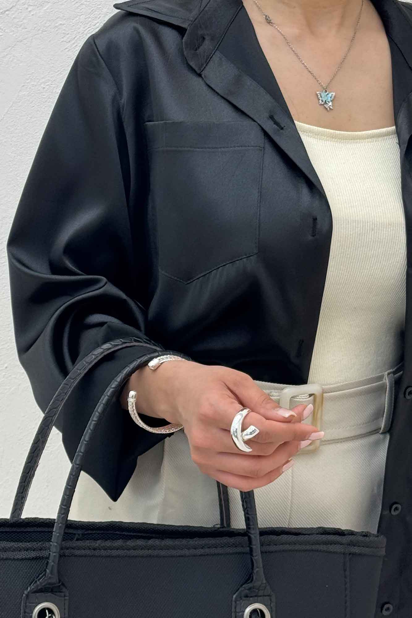 شومیز ساتن تک جیب