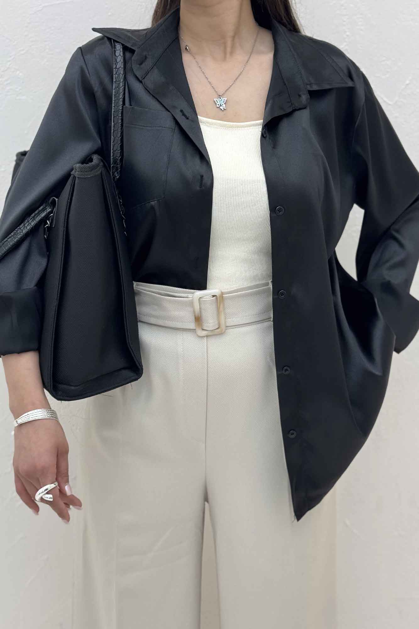 شومیز ساتن تک جیب